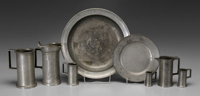 Appraisal: Eight pieces pewter bowl ESMEG on border hallmarks with crowns