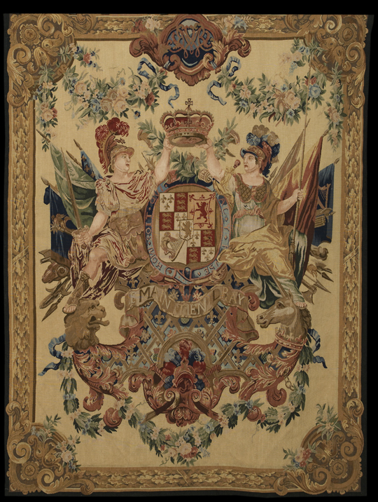 Appraisal: Large Aubusson Armorial Tapestry Panel featuring a coat-of-arms supported by