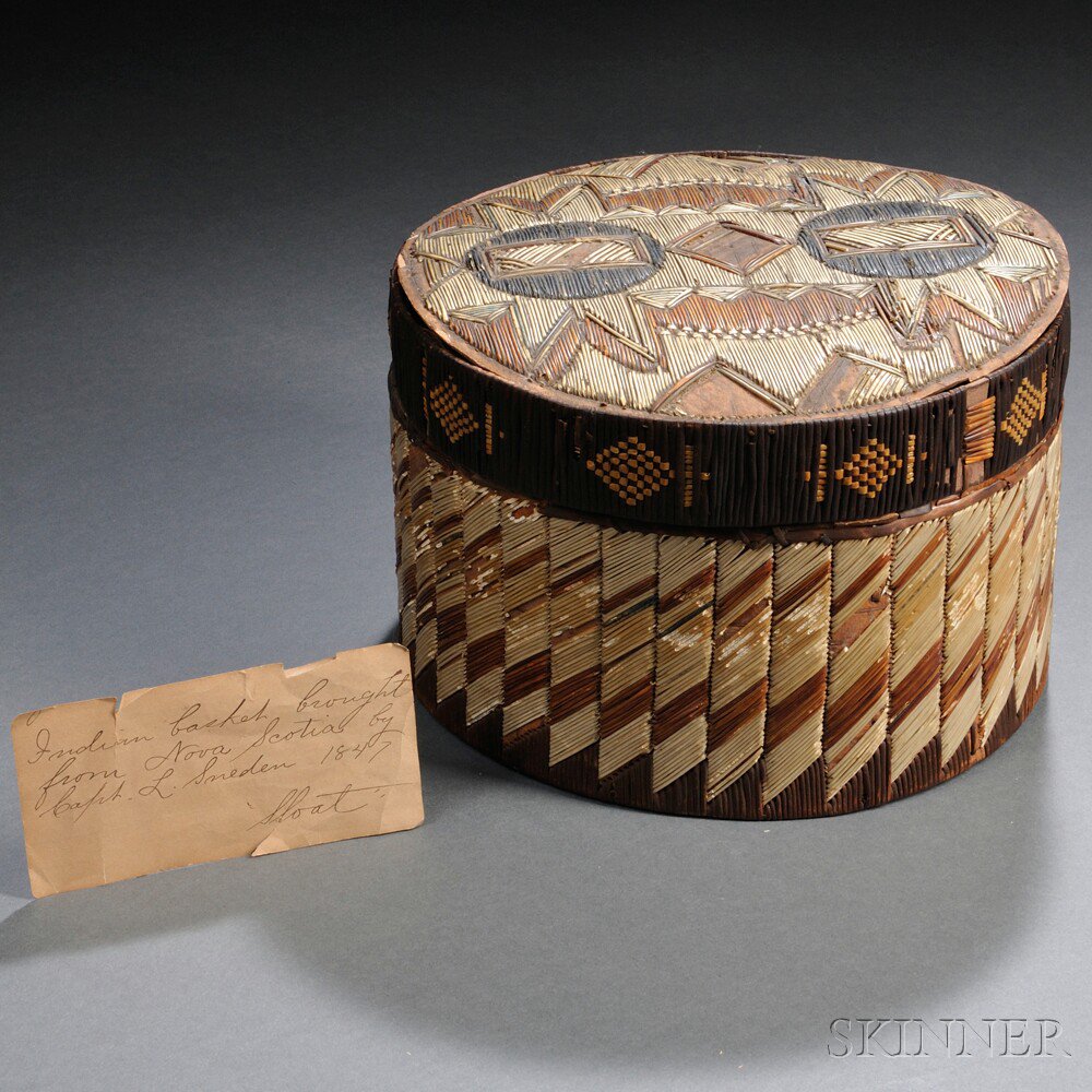 Appraisal: Micmac Quilled Birch Bark Box old tag reads Indian basket