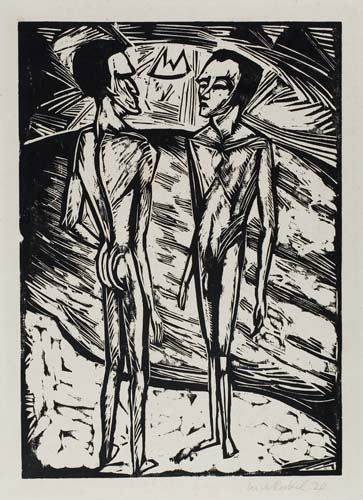 Appraisal: ERICH HECKEL Zwei M nner am Meer Woodcut x mm