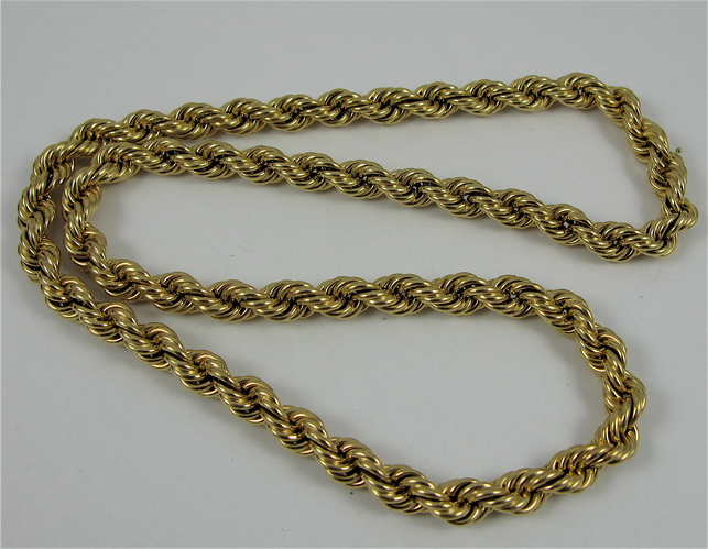 Appraisal: FOURTEEN KARAT GOLD ROPE CHAIN NECKLACE grams and measuring -