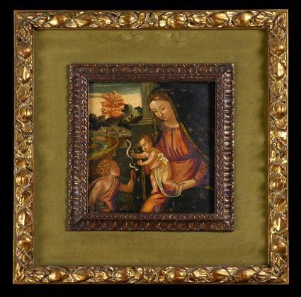 Appraisal: EUROPEAN SCHOOL MADONNA AND CHILD Oil on wood panel x