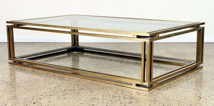 Appraisal: BRONZE GLASS COFFEE TABLE GEOMETRIC C A mid century modern