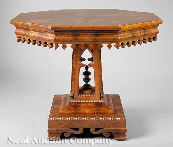 Appraisal: A Fine American Gothic Figured Mahogany Center Table c attributed