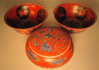 Appraisal: Pair of Chinese Ming style red glazed porcelain bowl and