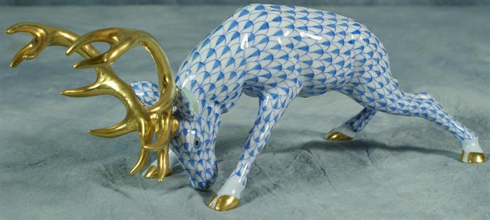 Appraisal: Herend fishnet figurine blue stag long no damage Estimate -