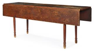 Appraisal: Sheraton painted pine harvest table th c retaining an old