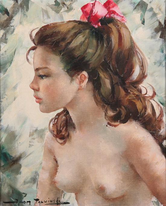 Appraisal: IGOR TALWINSKI Polish - YOUNG WOMAN WITH RED RIBBON signed