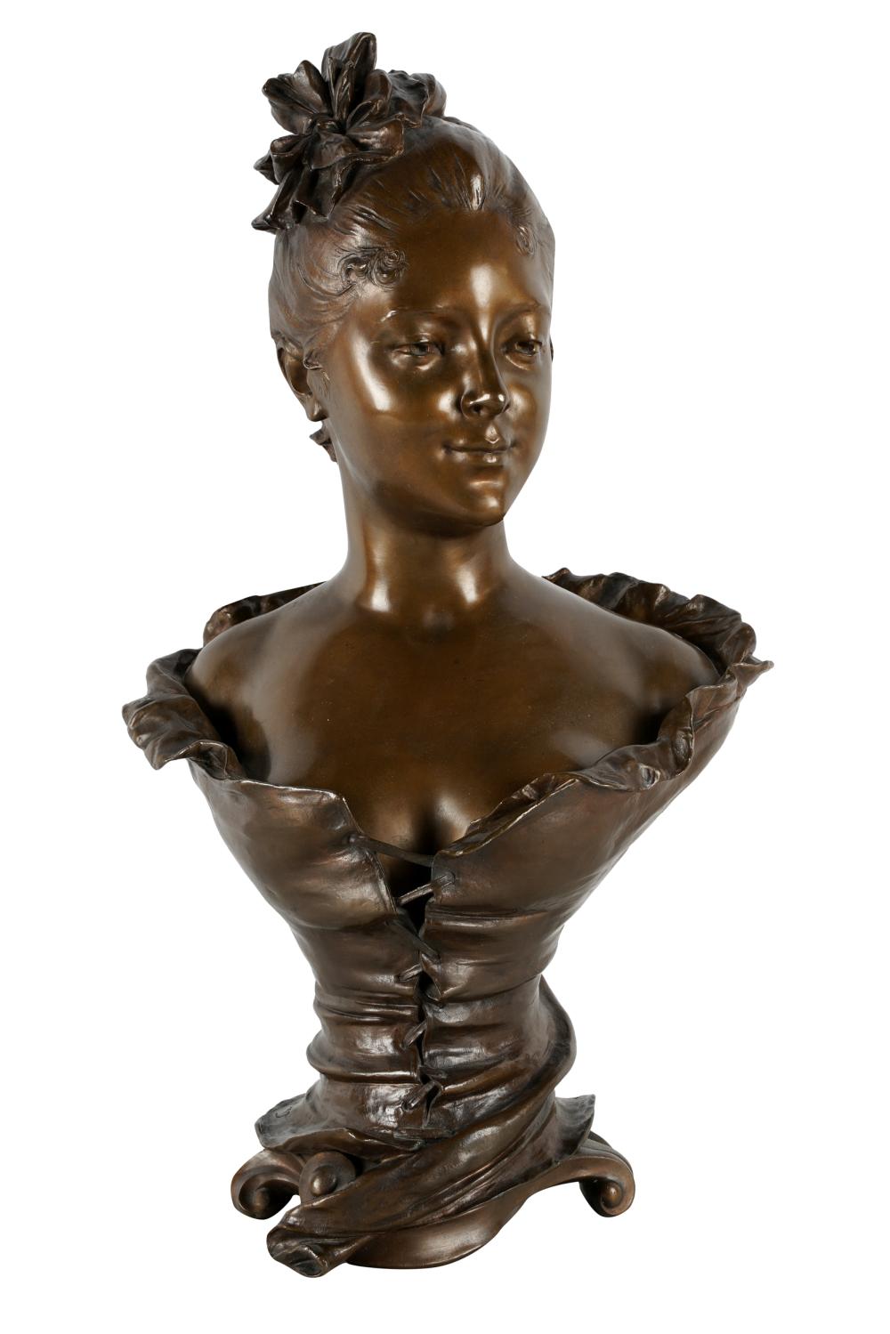 Appraisal: EUGENE MARIOTON - BUST OF A LADYbronze signed in casting