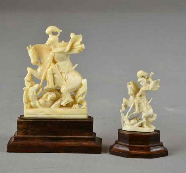 Appraisal: Two European Ivory CarvingsTwo St George the Dragon carved figures