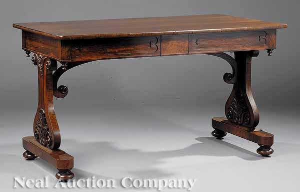 Appraisal: An Antique English Carved Rosewood and Mahogany Library Table in