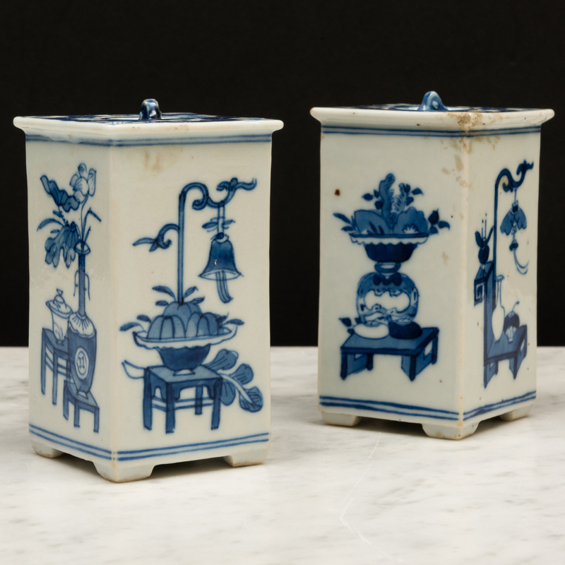 Appraisal: Pair of Small Chinese Export Blue and White Porcelain Square