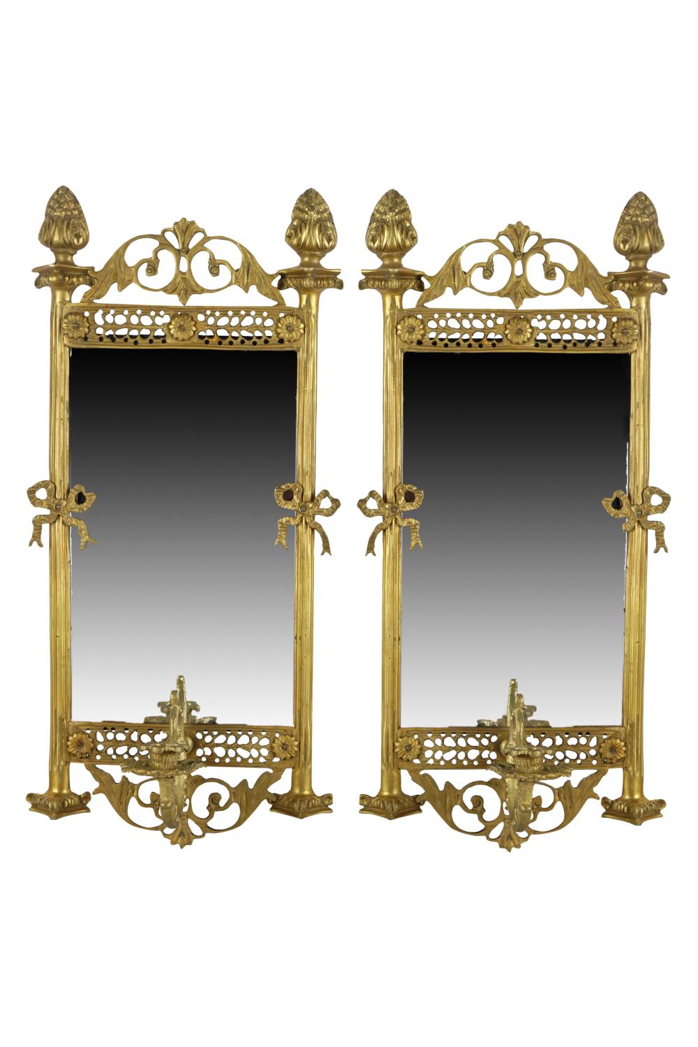 Appraisal: PAIR OF LOUIS XV STYLE GILT METAL GIRANDOLE MIRRORSeach with