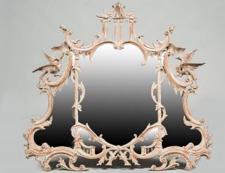 Appraisal: CHINESE CHIPPENDALE STYLE BLEACHED WOOD MIRROR With three section mirror