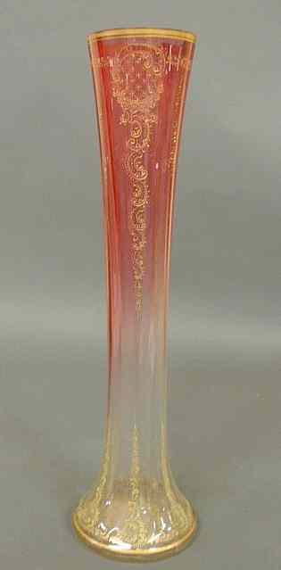 Appraisal: Tall cranberry glass vase with gilt decoration h