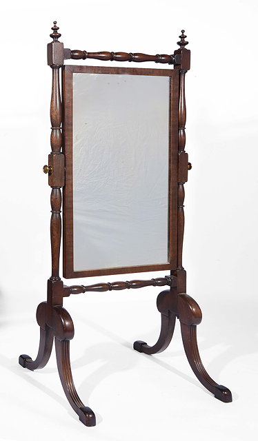 Appraisal: Mahogany cheval mirror th Century with turned sides and reeded