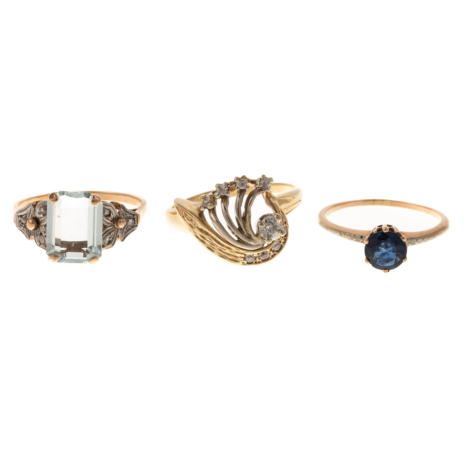 Appraisal: A TRIO OF VINTAGE GEMSTONE RINGS IN K K K