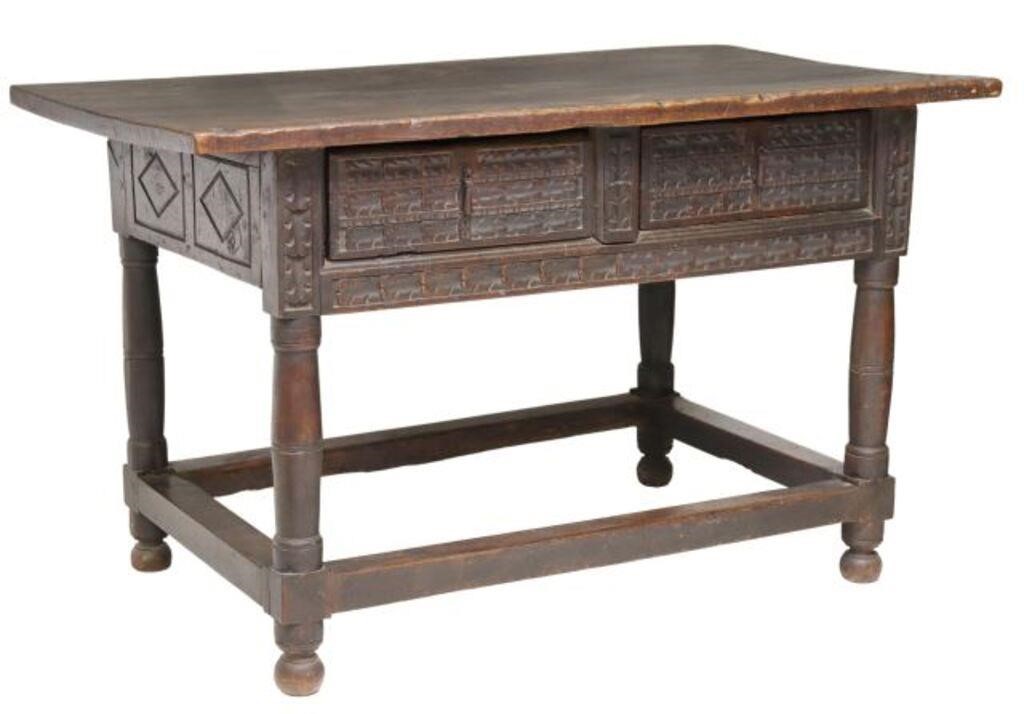 Appraisal: Spanish Baroque style carved walnut hall table th th c