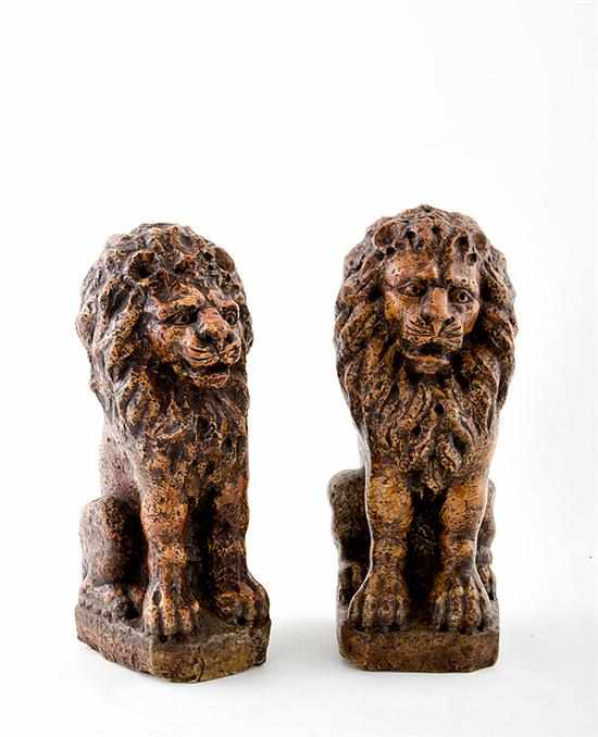 Appraisal: Pair carved marble lion- form ornaments th century seated figures