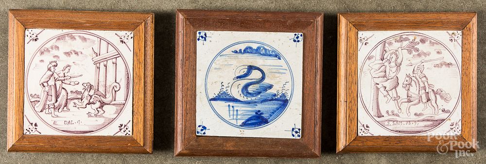 Appraisal: Three delft tiles th c Three delft tiles th c