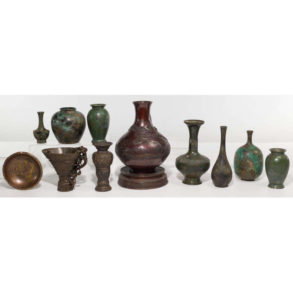 Appraisal: CHINESE BRONZE ASSORTMENT items including bowls vases most having decorative