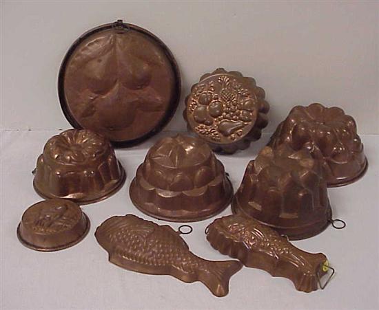 Appraisal: Nine assorted copper food molds all round some with floral