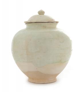 Appraisal: A White Glazed Pottery Jar and Cover A White Glazed