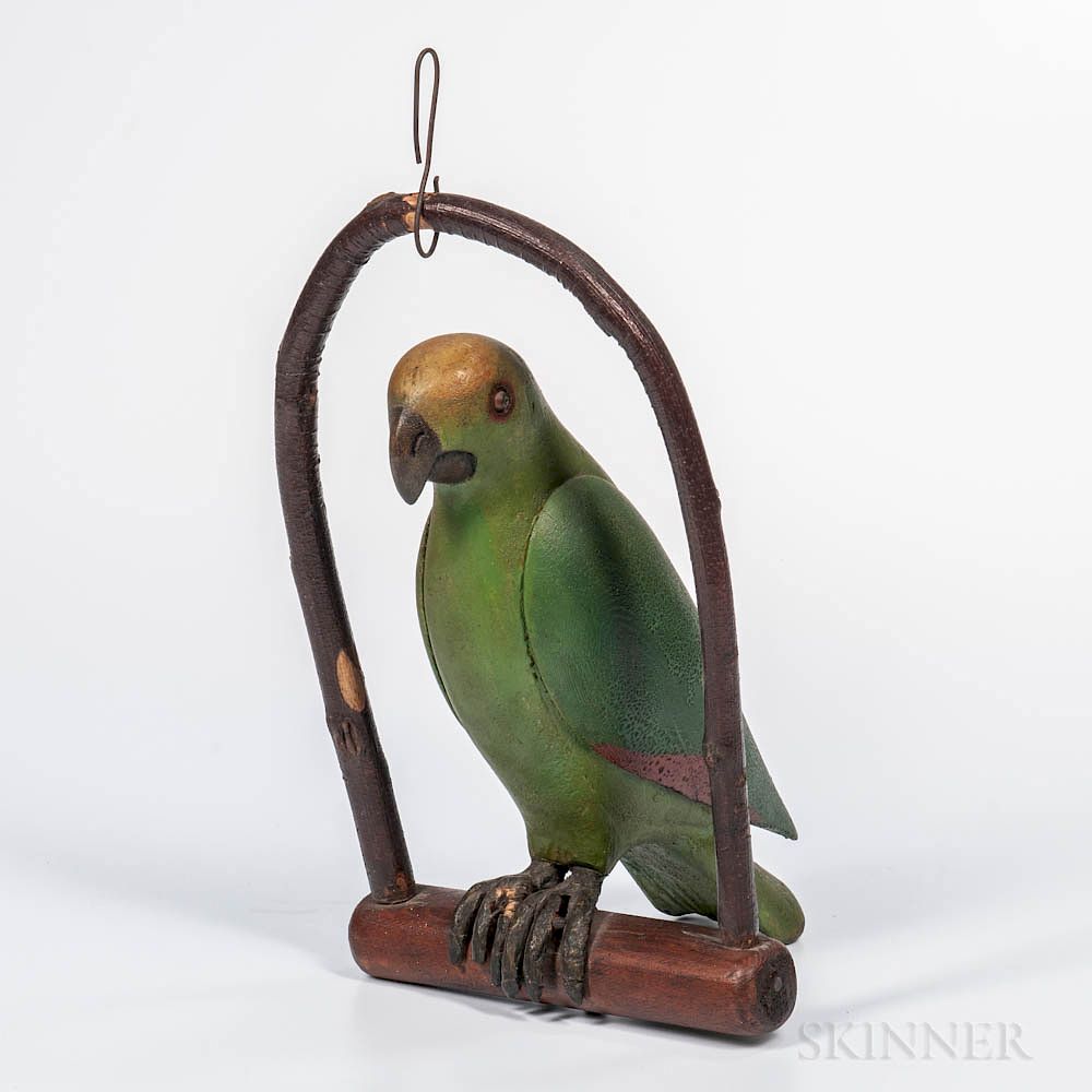 Appraisal: Carved and Painted Parrot Carved and Painted Parrot late th