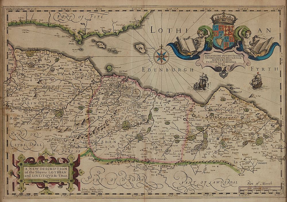 Appraisal: Hondius Map of Edinburgh Scotland Hand Colored Timothy Pont -