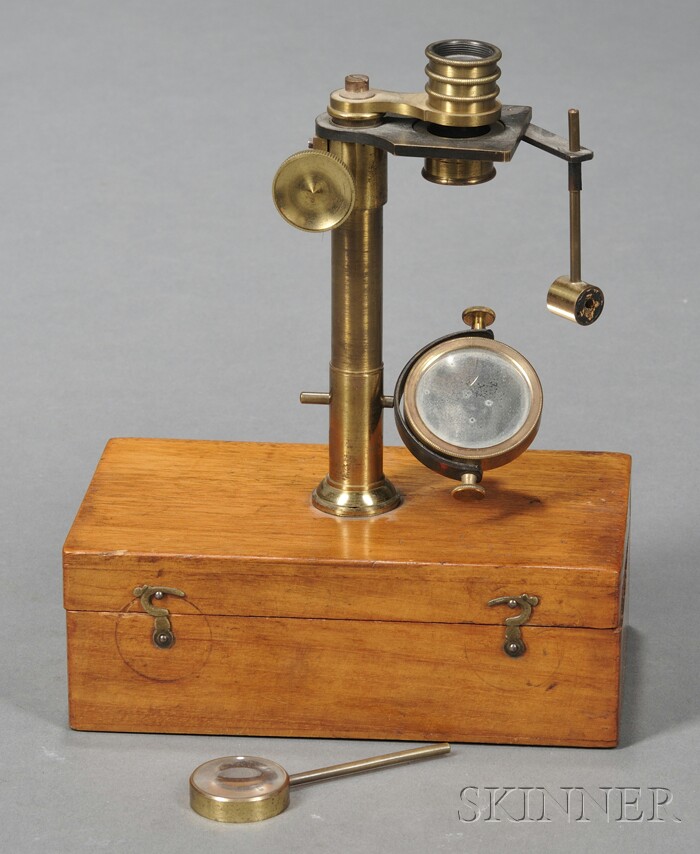 Appraisal: Brass Cary-type Simple Microscope England c the hinged box supports