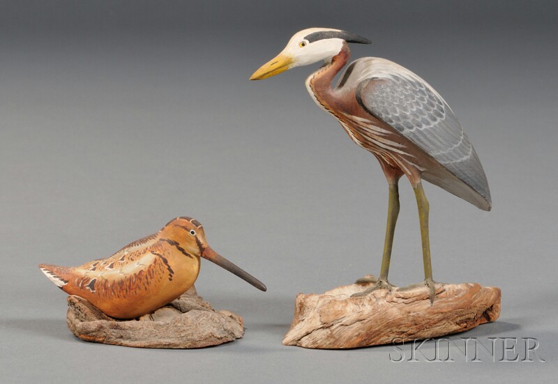 Appraisal: Miniature Carved and Painted Woodcock and Great Blue Heron Figures