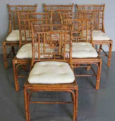 Appraisal: Set of Midcentury Bamboo Rattan Side Chairs Labeled Hickory N