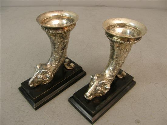 Appraisal: Two th century Rams head plated vases h in