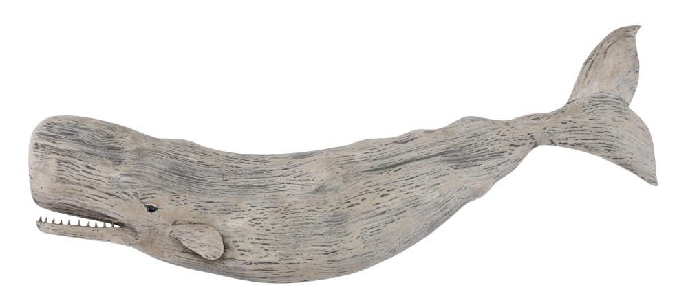 Appraisal: ROGER MITCHELL CARVED WOODEN WHITE WHALE CONTEMPORARY LENGTH ROGER MITCHELL