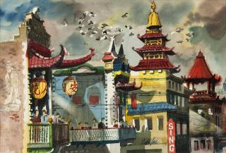 Appraisal: Jake Lee Chinatown signed lower center Jake Lee watercolor on