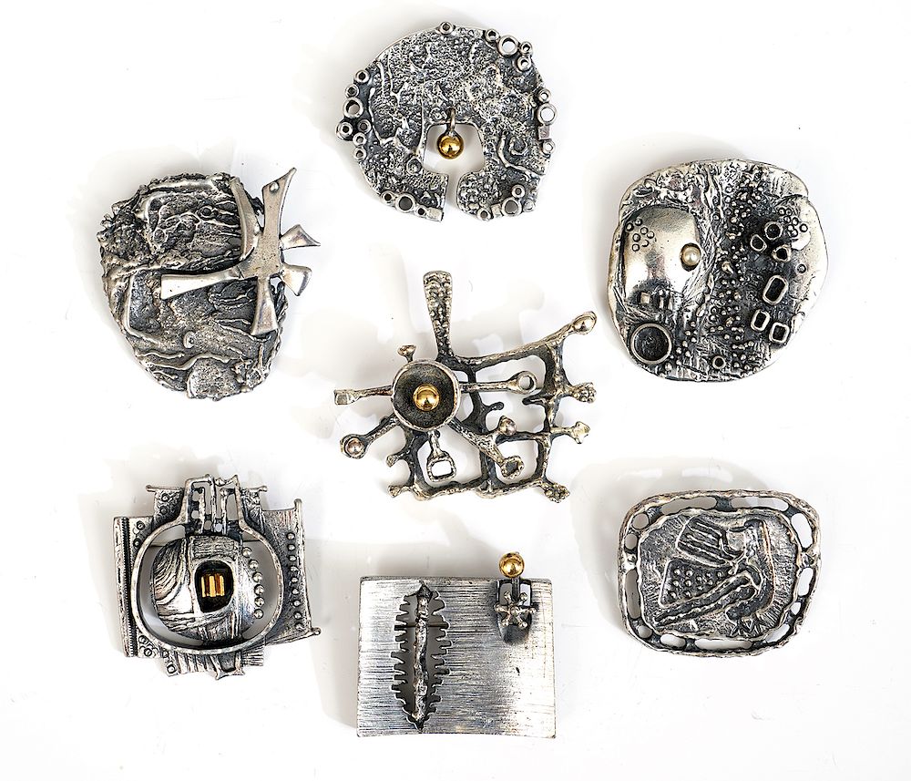 Appraisal: Guy Vidal Pins in Assorted Metal Finishes Guy Vidal brutalist