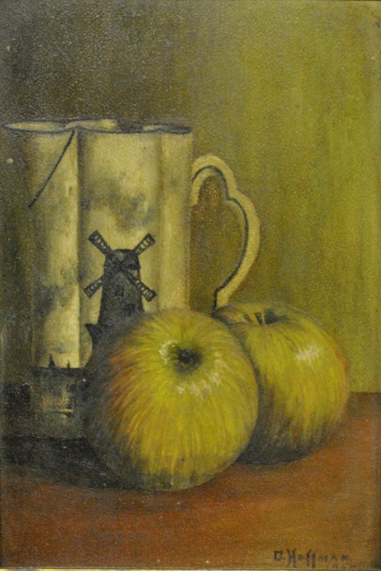 Appraisal: - Oil on board still life painting of two apples