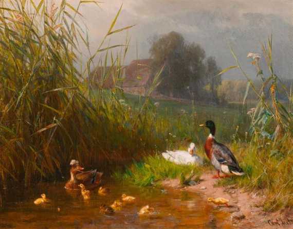 Appraisal: JUTZ CARL Windschl g - Pfaffendorf Family of ducks at