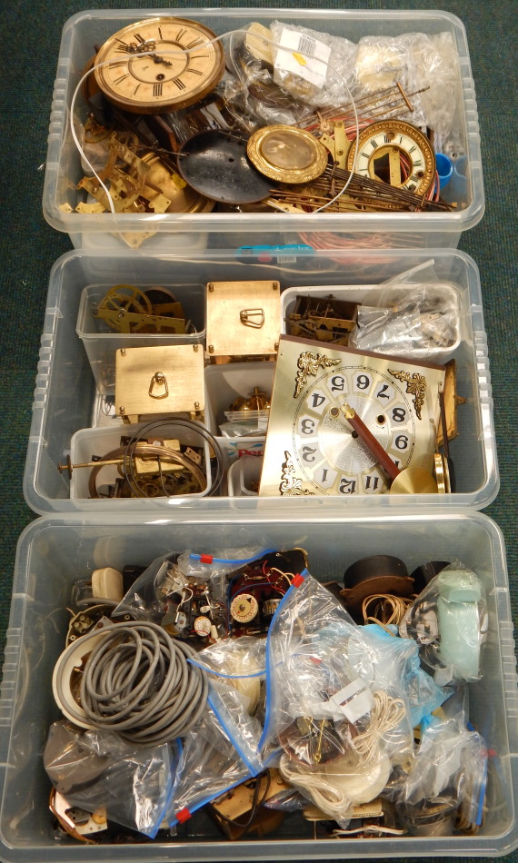 Appraisal: Various clock parts dials pendulums electric motors etc boxes