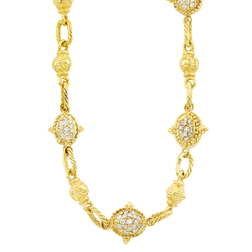 Appraisal: Long Gold and Diamond Chain Necklace kt round single-cut diamonds