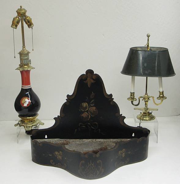 Appraisal: A Louis XV style brass bouillotte lamp and French brass