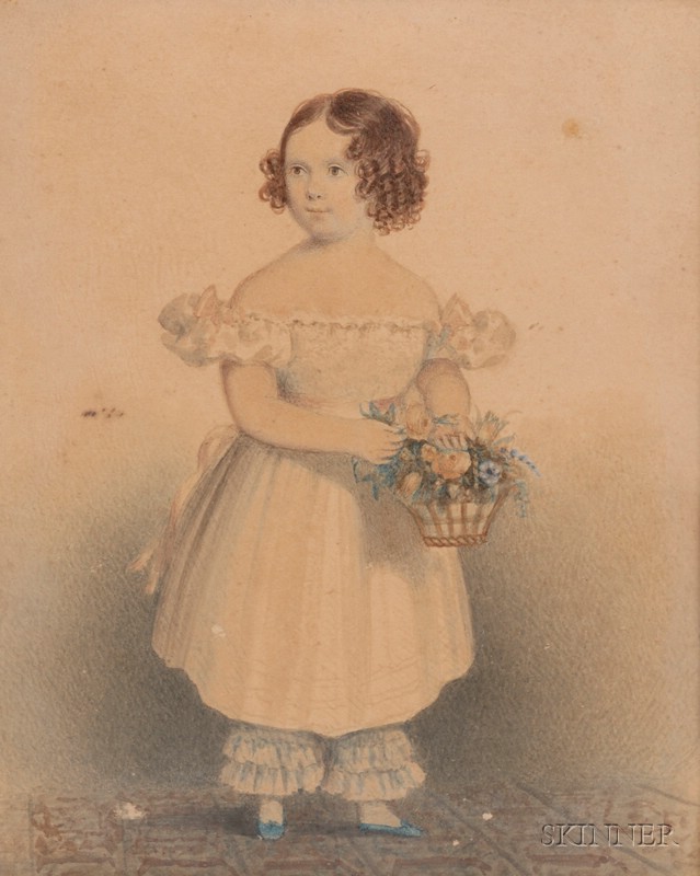 Appraisal: Small Portrait of a Girl Holding a Basket of Flowers