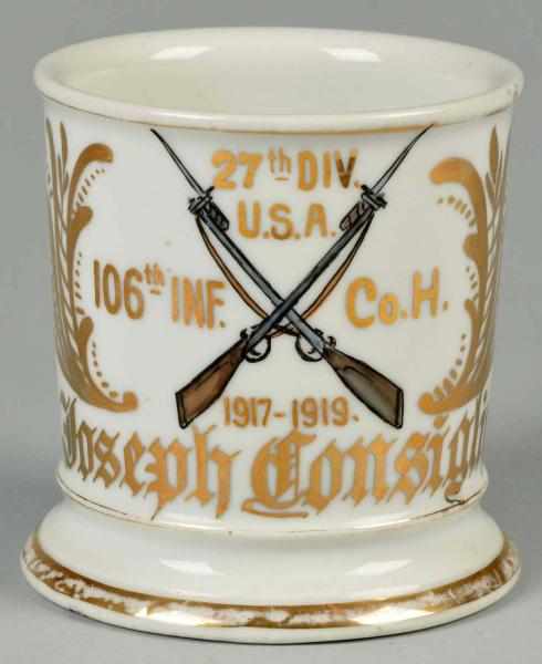 Appraisal: Crossed Rifles with Bayonets Shaving Mug Description Gilt name Joseph