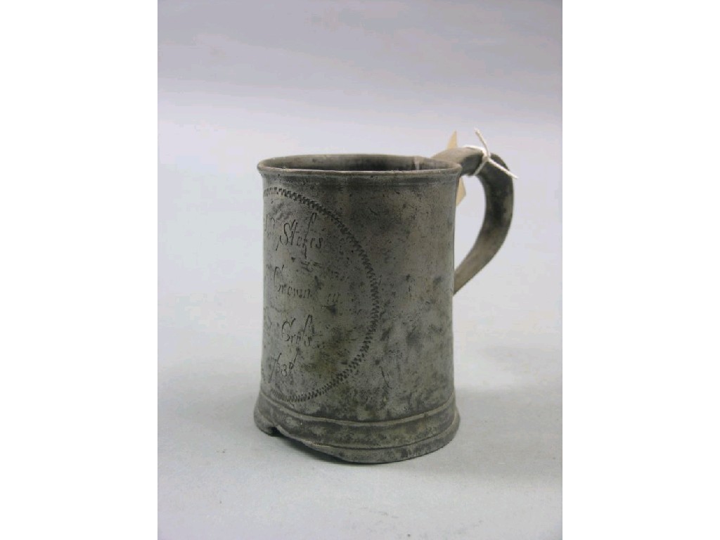 Appraisal: A pewter tavern pint pot engraved within roundel The Crown