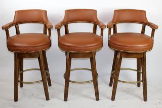 Appraisal: Set of leather curved back barstools with nailhead trim seat