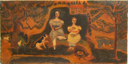 Appraisal: Oil on canvas primitive scene th c x