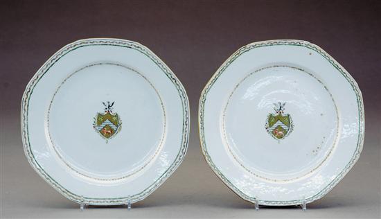 Appraisal: Pair Chinese Export porcelain armorial plates circa slightly shaped octagonal