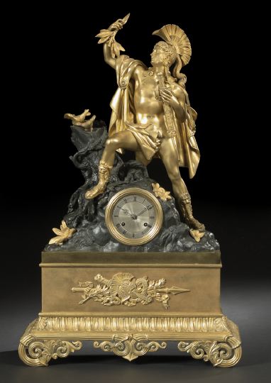 Appraisal: Good Charles X Gilt- and Patinated Bronze Figural Clock second