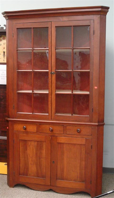 Appraisal: Cherry Federal pc pane corner cupboard with drawers h corner