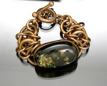 Appraisal: Stephen Dweck Black Amber Bronze Chain Bracelet A magnificent black